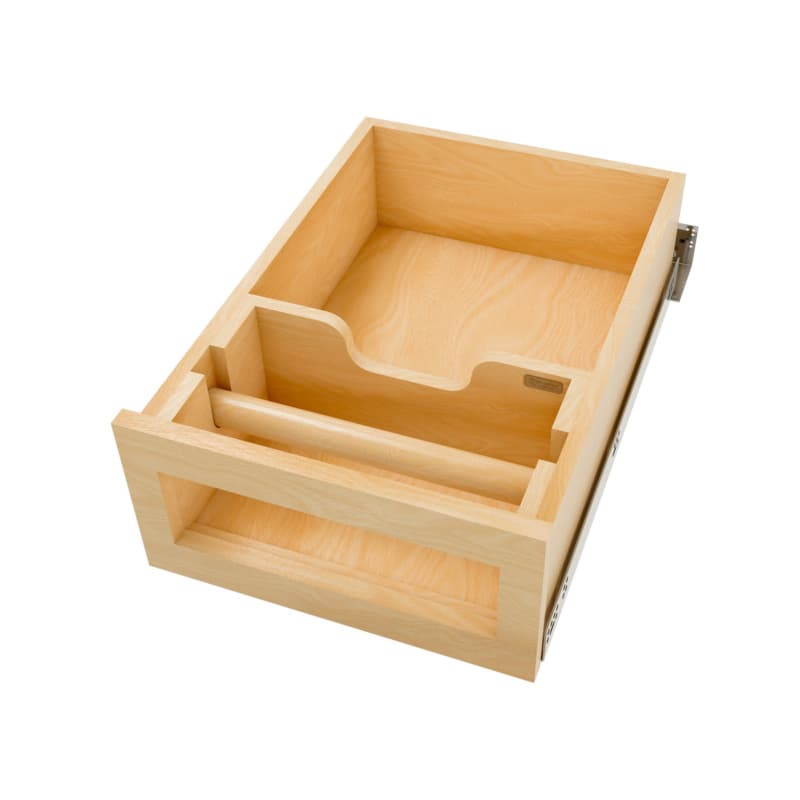 Paper Towel Drawer Pullout for 18" Base Cabinets, Blumotion Soft-Closing, Maple
