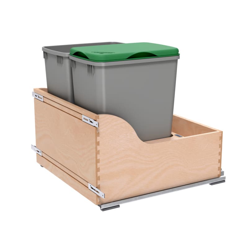 Double 32 Qt Bottom Mount Waste Container Pullout with BLUM Soft-Close Slides, Silver