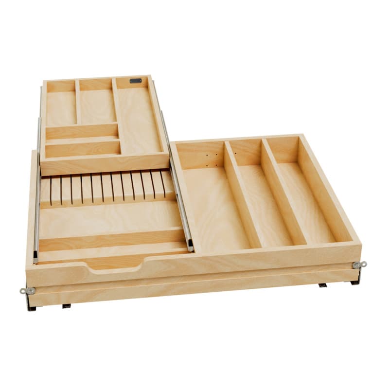 4WTCD 28-1/2" 11-Compartments/1 Knife Block Two Tiered Cutlery Drawer with BLUMOTION Soft-Close, Semi-Gloss