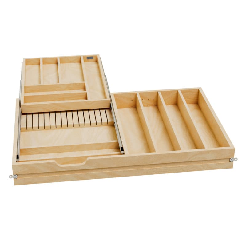 4WTCD 34" 13-Compartments/1 Knife Block Two Tiered Cutlery Drawer with Mounting Hardware, Semi-Gloss