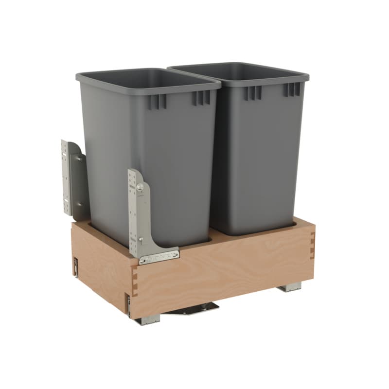4WCBM Series Double 50 QT Bin Bottom Mount Waste Containers for 18" Cabinet, Silver