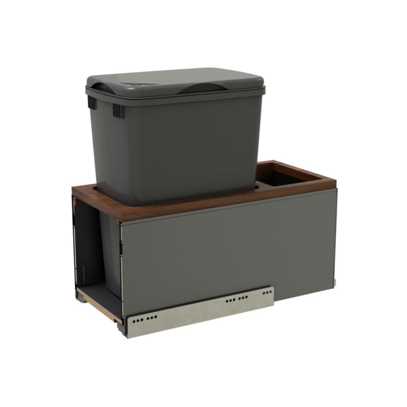 Single 30 QT Bottom-Mount LEGRABOX Waste Container Pullout, BLUMOTION Soft-Closing, Gray
