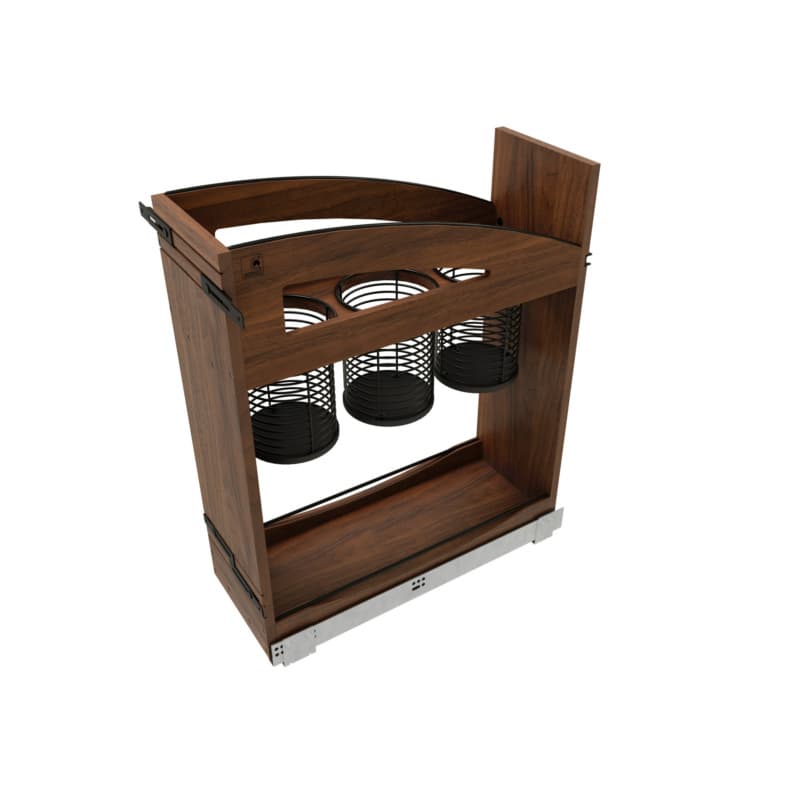 8" Craftsman Utensil Pullout Organizer with Black Accents for 12" Base Cabinets, Dark Brown