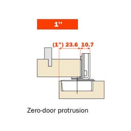 Series CU 106° Opening Edge-Mount Face Frame Hinge, 45mm Boring Pattern, Soft-Closing, 1" Overlay, Screw-On