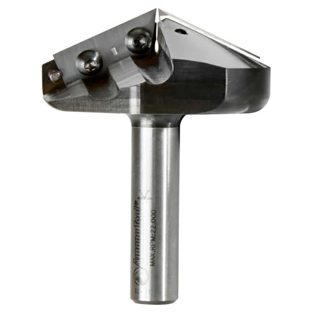 3mm Tip x 2-1/8" Dia x 15/32" Solid Carbide Insert Knife 130° Double Edge Folding V-Groove Bit for Shaping Composite Panels, 1/2" Shank