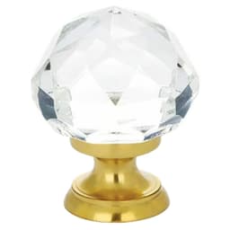 1-1/4" Diamond Glass Cabinet Knob, Satin Brass