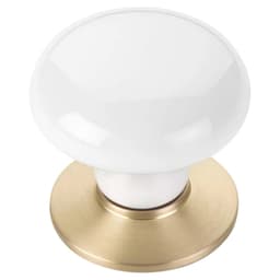 1-3/4" Porcelain Cabinet Knob, Polished Brass/Ice White