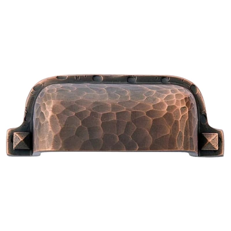 3" Hammered Bin Cup Pull, Unlacquered Brass