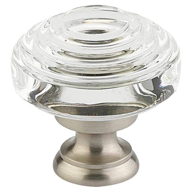 1-5/8" Deco Glass Cabinet Knob, Satin Brass