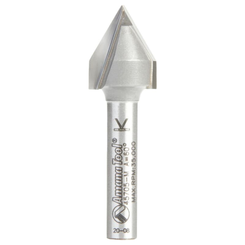 1/2" Dia x 13/32" V-Groove Router Bit, 2 Flute, 6mm Shank