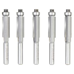 3/8" x 1" 5 Pack Carbide Tipped Flush Trim Bit, 2-Flute, 1/4" Shank