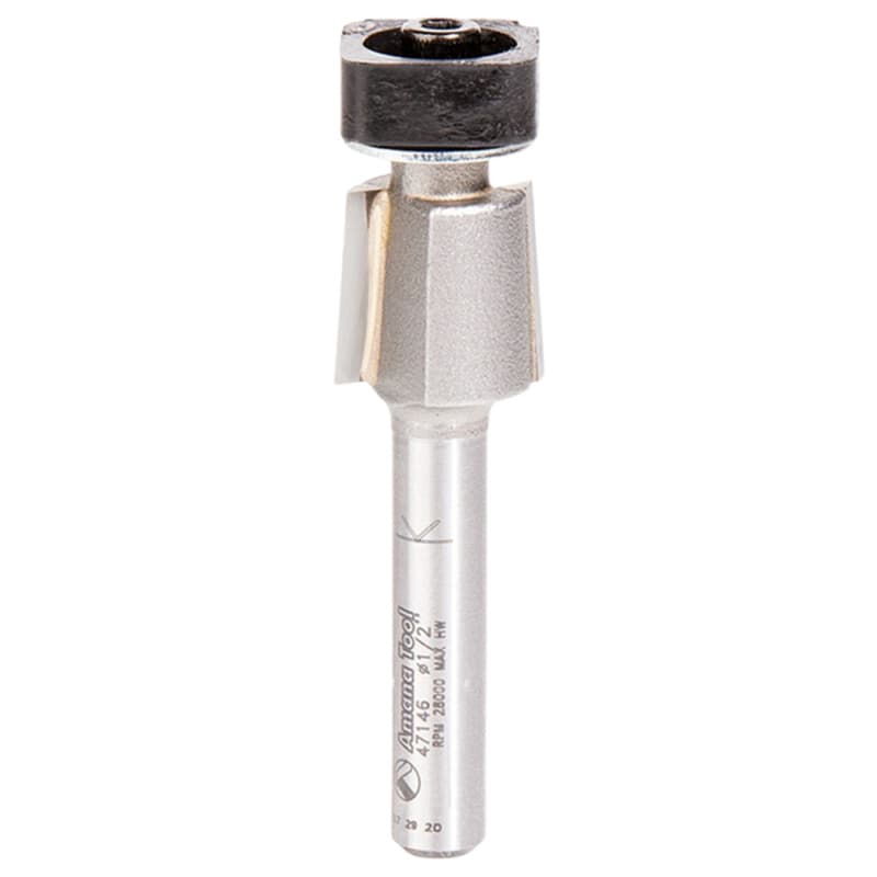 1/2" Dia x 1/2" Carbide Tipped Laminate Trimmer Router Bit with Euro Square Bearing, 2-Flute, 1/4" Shank