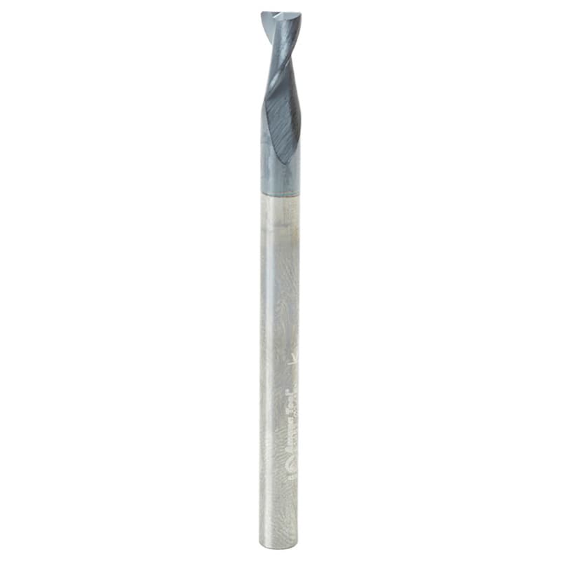 3/16" Dia x 3/8" CNC Solid Carbide Spiral Router Bit for Steel/Stainless Steel with AlTiN Coating 2-Flute, 3/16" Shank, 2-1/2" Long Up-Cut Router Bit, 45º Corner Chamfer End Mill