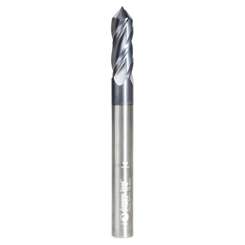 1/4" Dia x 1/8 High Performance CNC Solid Carbide 'V' Spiral Drills with AlTiN Coating 4-Flute, 1/4" Shank, 2-1/2" Long Up-Cut Router Bit, /End Mill