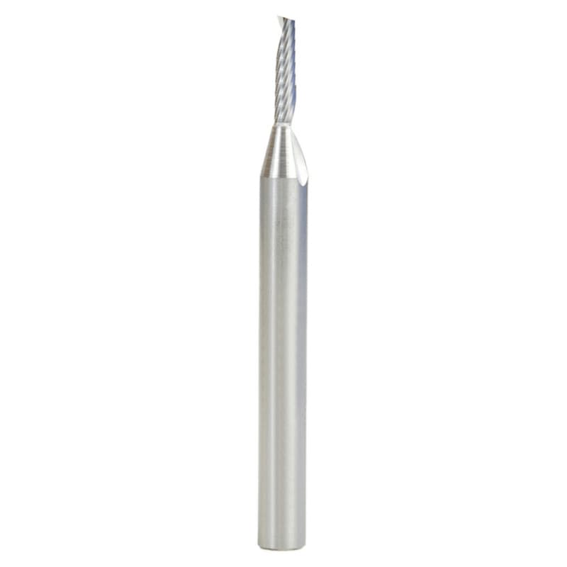 3mm Dia x 12mm Metric Solid Carbide CNC Spiral 'O' Single Flute, Aluminum Cutting, 6mm Shank, 64mm Long Up-Cut Router Bit
