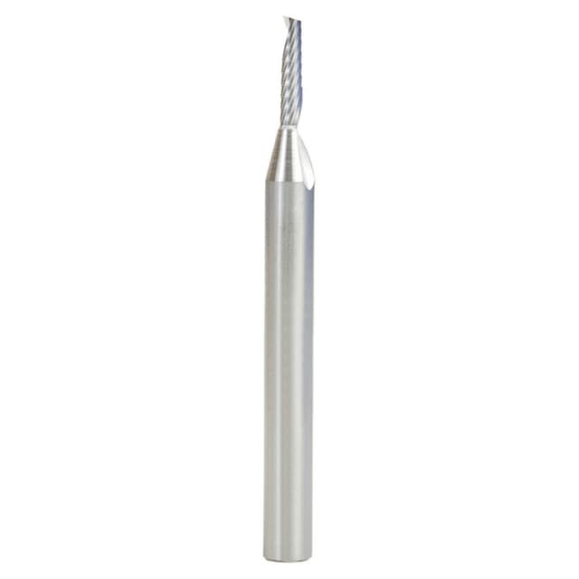 3mm Dia x 12mm Metric Solid Carbide CNC Spiral 'O' Single Flute, Aluminum Cutting, 6mm Shank, 64mm Long Up-Cut Router Bit