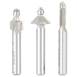 3-Piece Miniature Router Bit Pack with Mini 3/16" Diameter Lower Ball Bearing