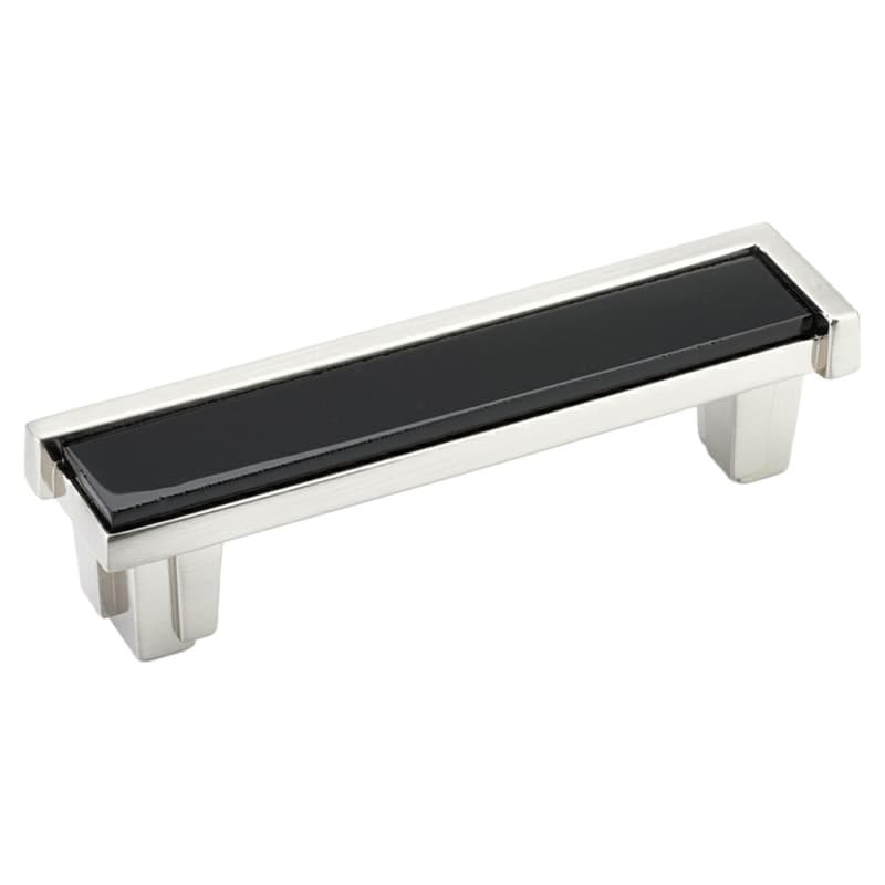 4" Tallmadge Cabinet Pull, Satin Nickel/Black Glass