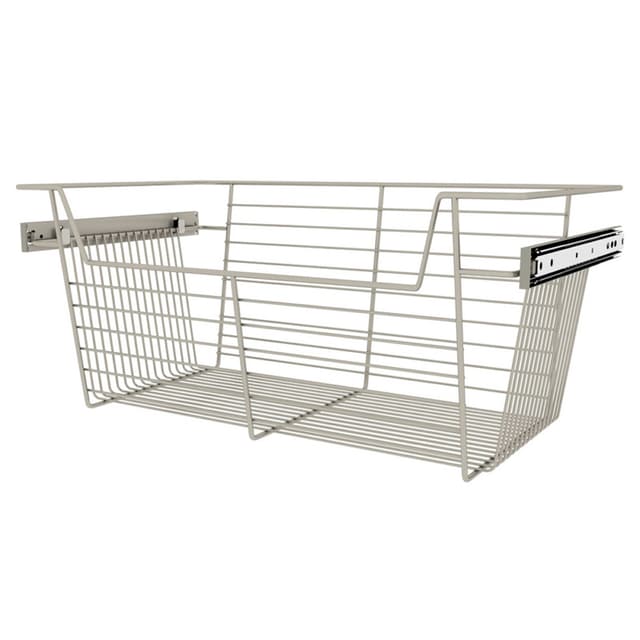 10" x 14" x 24" Wide Sidelines Pull-Out Wire Closet Basket, Satin Nickel Finish