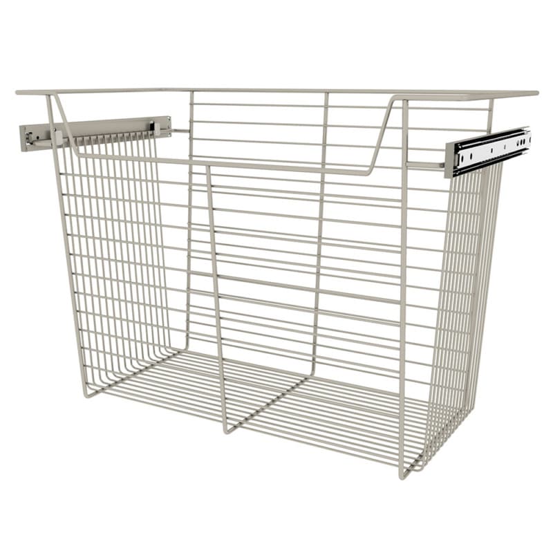 17" x 14" x 24" Wide Sidelines Pull-Out Wire Closet Basket, Satin Nickel Finish