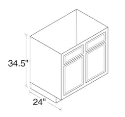 36" x 34-1/2" High DWhite Recessed Panel Range/Sink Base Cabinet, Beech