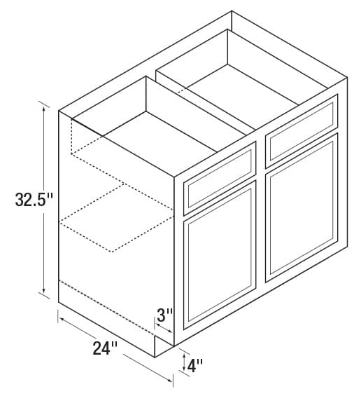 48" x 32-1/2" High DWhite Flat Panel Universal Design Double Door Base Cabinet, Beech