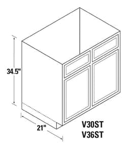 30" x 34-1/2" High DWhite Recessed Panel Vanity Cabinet, Beech