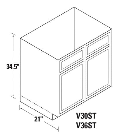 30" x 34-1/2" High DWhite Recessed Panel Vanity Cabinet, Beech