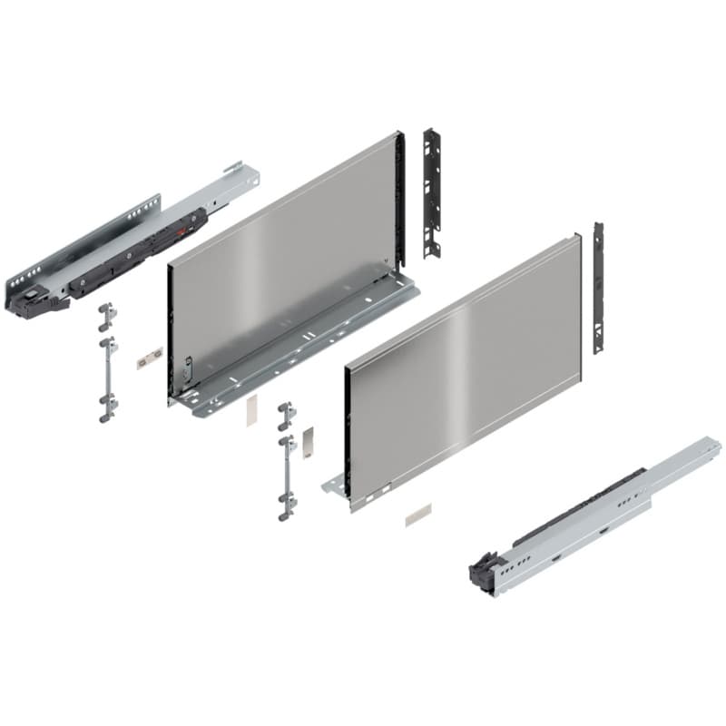 18" Legrabox Drawer System F Height, 9-1/2", 125lb Capacity Full-Extension with BLUMOTION, Stainless Steel