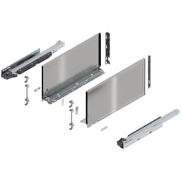 18" Legrabox Drawer System F Height, 9-1/2", 125lb Capacity Full-Extension with BLUMOTION, Stainless Steel