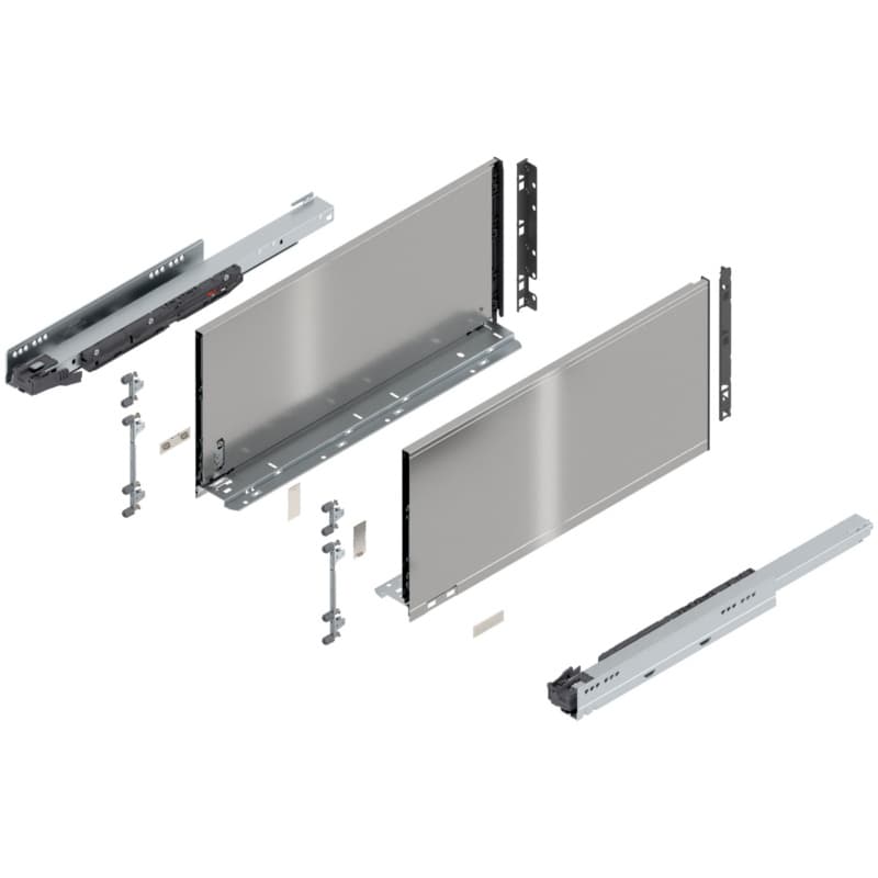 20" Legrabox Drawer System F Height, 9-1/2", 125lb Capacity Full-Extension with BLUMOTION, Stainless Steel