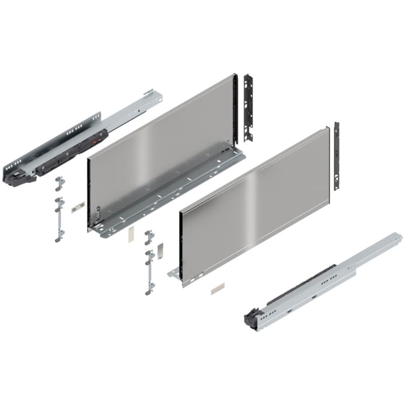 22" Legrabox Drawer System F Height, 9-1/2", 125lb Capacity Full-Extension with BLUMOTION, Stainless Steel