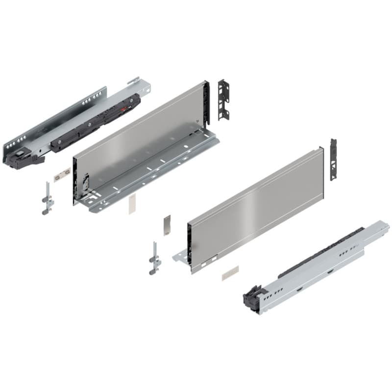 16" Legrabox Drawer System K Height, 5-1/16", 125lb Capacity Full-Extension with BLUMOTION, Stainless Steel