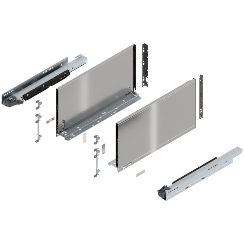 18" Legrabox Drawer System F Height, 9-1/2", 170lb Capacity Full-Extension with BLUMOTION, Stainless Steel