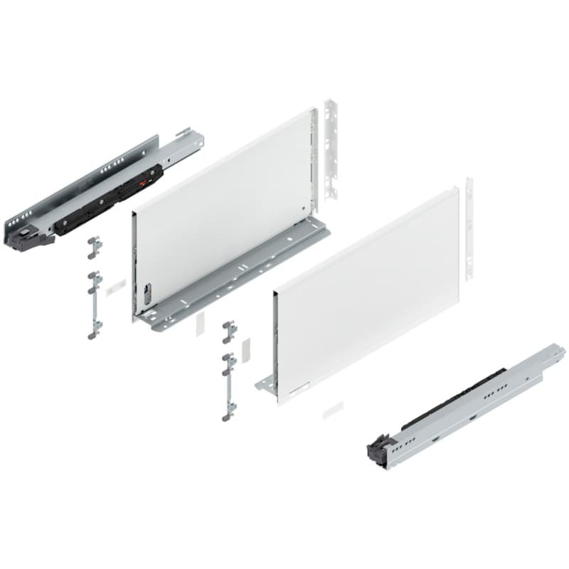 18" Legrabox Drawer System F Height, 9-1/2", 170lb Capacity Full-Extension with BLUMOTION, Silk White