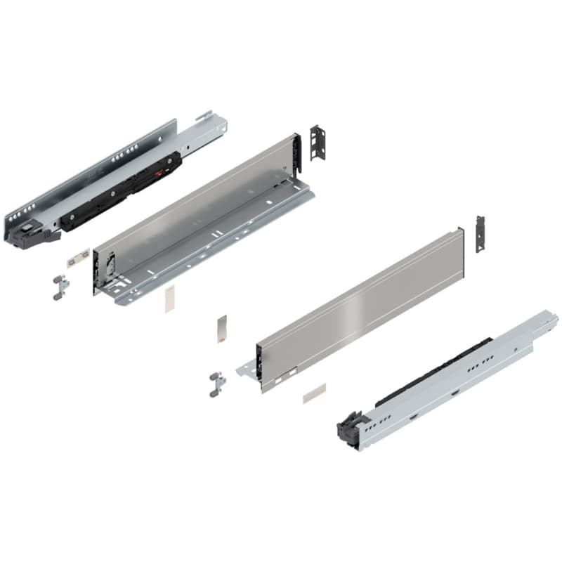 18" Legrabox Drawer System M Height, 3-9/16", 170lb Capacity Full-Extension with BLUMOTION, Stainless Steel