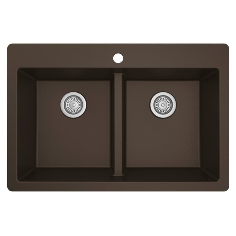QT-810 Quartz Top Mount Double Equal Bowl Kitchen Sink, 33" x 22" x 9", Brown