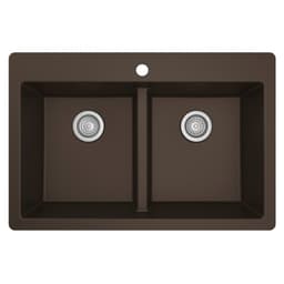 QT-810 Quartz Top Mount Double Equal Bowl Kitchen Sink, 33" x 22" x 9", Brown