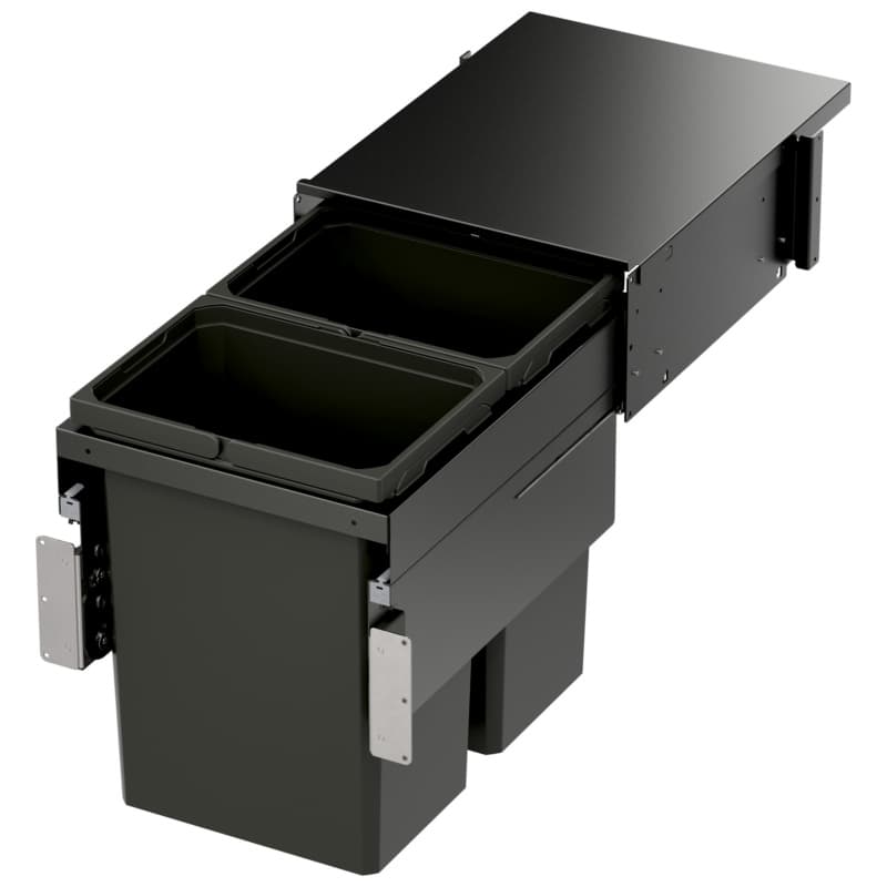 Double 31 QT Top-Mount Waste Container Pullout with Soft-Closing for 1-1/2" Face Frame, Gray, 16-35/64" Width