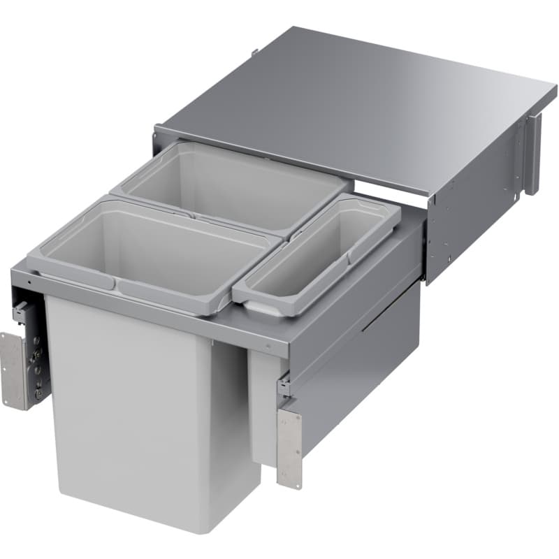 Triple 31 QT/10 QT Top Mount Waste Container Pullout with 1-1/2" Face Frame for 21" Cabinet Opening, Platinum