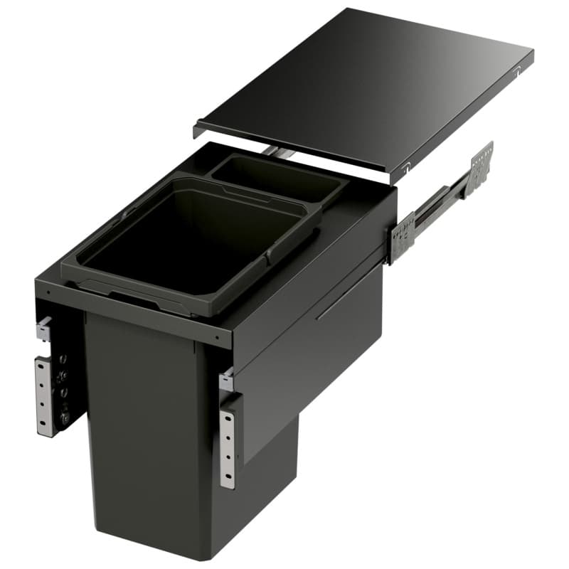 Single 31 QT Top-Mount Waste Container Pullout with Soft-Closing for Frameless, Gray