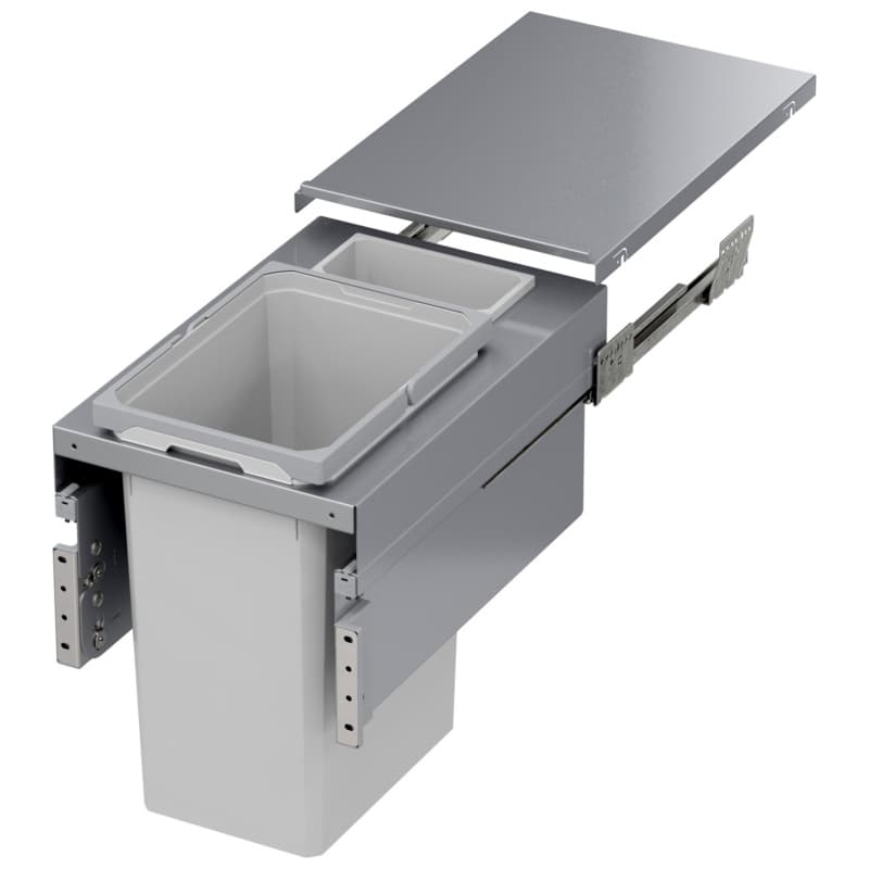 Single 31 QT Top-Mount Waste Container Pullout with Frameless for 13.5" Cabinet Opening, Platinum