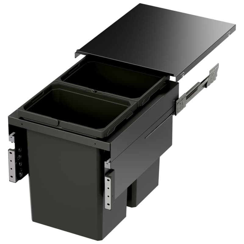 Double 31 QT Top-Mount Waste Container Pullout with Soft-Closing for Frameless, Gray, 16-35/64" Width