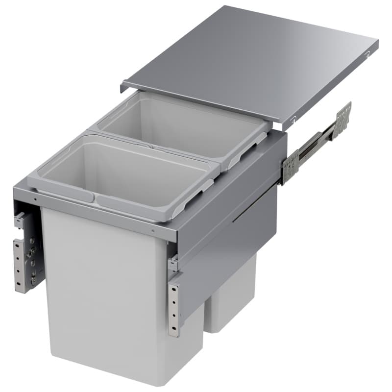 Double 31 QT Top Mount Waste Container Pullout with Frameless for 16.5" Cabinet Opening, Platinum