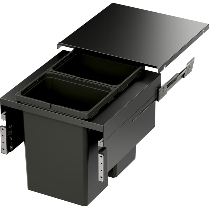Double 31 QT Top-Mount Waste Container Pullout with Soft-Closing for Frameless, Gray, 19-31/64" Width