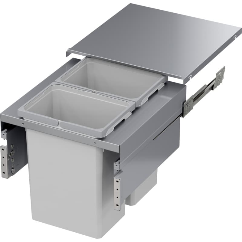 Double 31 QT Top Mount Waste Container Pullout with Frameless for 19.5" Cabinet Opening, Platinum