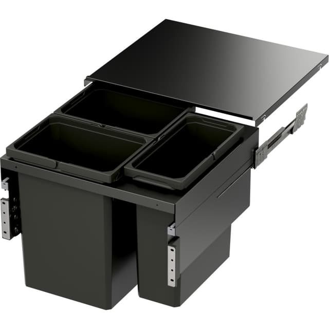 Triple Bin 31 QT Double and 10 QT Single Top-Mount Waste Container Pullout with Soft-Closing for Frameless, Gray, 18-29/32" Height