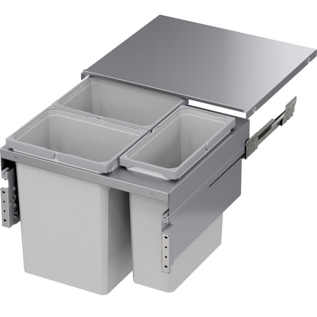 Triple 31 QT/10 QT Top Mount Waste Container Pullout with Frameless for 22.5" Cabinet Opening, Platinum