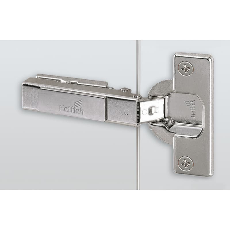 Intermat 9936 95° Opening Thick Door Hinge, 45mm Bore Pattern, Self-Closing, Half Overlay, Nickel-Plated, Expando