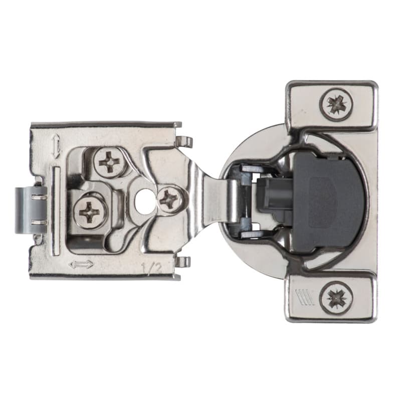 Optimat Clip-On 105° Opening Face Frame Hinge with Silent System, 45mm Boring Pattern, 1/2" Overlay, Dowelled